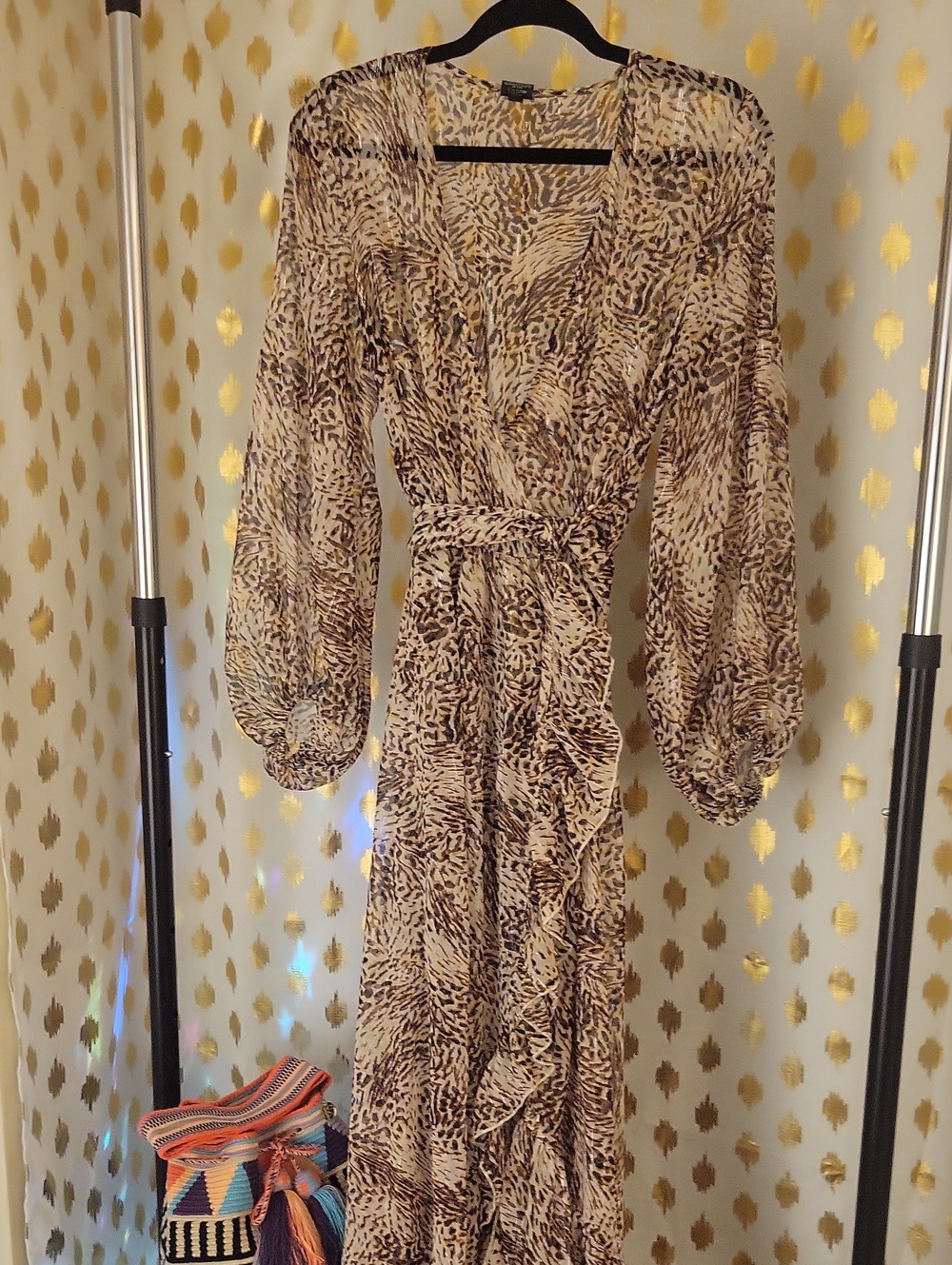 Express Brown and Tan Printed Wrap Maxi Dress